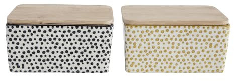 Bloomingville 2x Butterdose Gatherings, Keramik, 13 L x 7 H x 9 B cm, in Gelb und Schwarz