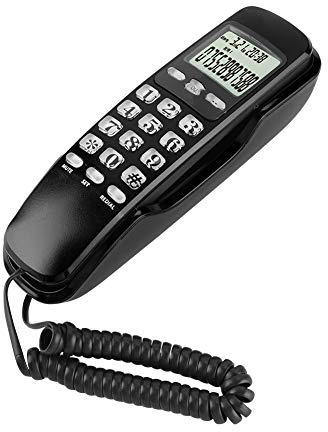 Denash Teléfono con Cable, Mini teléfono montado en la Pared Identificador de Llamadas Pantalla LCD Teléfono Fijo Teléfono Fijo con Cable Soporte Memorias entrantes, Comprobación de memorias