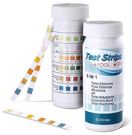 Sehfupoye Pool Test Strips, 6 IN 1 Pool Spa Hot Tub Water Test Strips for PH, Total Chlorine, Free Chlorine/Bromine, Total Alkalinity, Cyanuric Acid, Total Hardness Test Strips (50pcs)