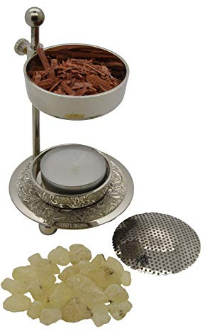 AMAHOFF Weihrauchbrenner höhenverstellbar - Silbern Räuchergefäß höhenverstellbar zum Räuchern von Weihrauch oder Harzen inkl. Starterkit