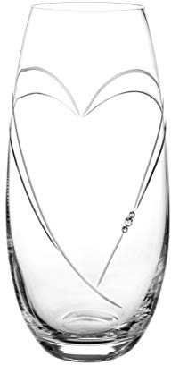 DIAMANTE Herz-in-Herz-Vase aus handgeschliffenem Kristallfass mit Kristallen, 25 cm
