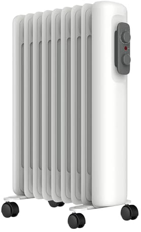 MYLEK Oil Filled Radiator 2000W Electric Space Heater, Portable With Adjustable Thermostat, 3 Heat Settings, Tip Over Protection, Thermal Safety Cut Out, Energy Efficient (2kW)