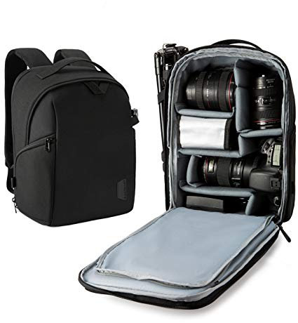 bagsmart Kamerarucksack, DSLR SLR Kameratasche Passend für 13,3-Zoll Laptops, Wasserfeste Fotorucksack mit Regenschutz, Stativhalter, Schwarz Mittel