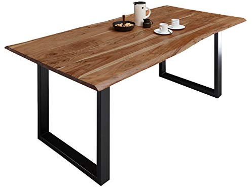SAM Esstisch Milo 160x85 cm Akazie Natur Baumkante Metallbeine schwarz | Baumkantentisch massiv, Akazienholz naturfarben, Industrial-Design, Esszimmertisch