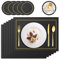 RIWNNI Manteles Individuales de Cuero PU, Juego de 6 Mantel Individual y 6 Posavasos, Lavables Antimanchas Antideslizante Salvamanteles Individuales, 41x31cm Rectangulares Salvamanteles, Negro