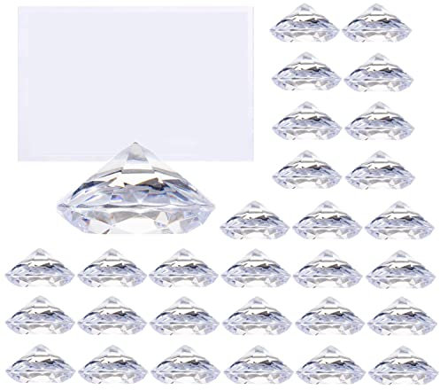 Eidoct 30 Pack Diamond Place Card Holders Crystal Table Number Card Stands Sturdy Acrylic Table Card Stands for Weddings Party Decoration Table Setting (White)