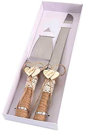 DISOK - Set de Cuchillo y Pala Kraft Boda. Originales Utensilios para tartas y pasteles de bodas. Detalles kraft para bodas.