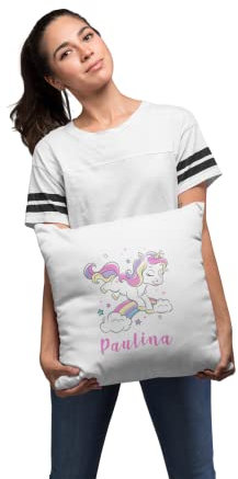 Sambosa Kinder Kissen Personalisiert mit niedlichem Einhorn Motiv und Wunschname - individuelle Geschenke Kissenbezug Kissenhülle Kind Geburtstag Junge Mädchen Geschenkidee