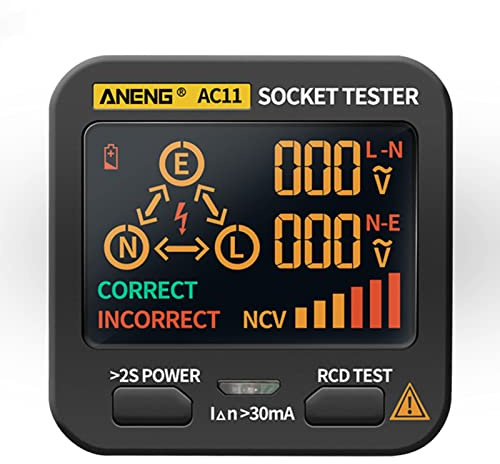 BuyWeek Steckdosentester AC11, Intelligenter Elektrischer Spannungsprüfer LCD Display Steckdosenprüfer Spannungsprüfgerät für Zuhause, Fabriken, AC 110-250V 1-40KHz (EU PLUG)