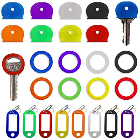 CQQNIU Juego de tapas de llave de goma de 16 piezas, etiquetas de identificación de 8 colores, fácil de identificar para llaves de casa (no apto para llaves más grandes)