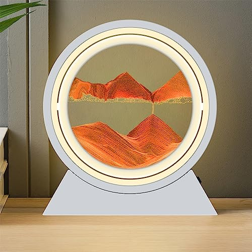 HONPHIER Cadre Sable Mouvant LED - Lampe Paysage de Sable Qui Coule - Sablier Décoratif 3D Rond à 360° - Relaxant pour Adultes - Décoration de Bureau (Rouge)