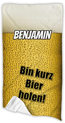 Unikatolo Bier Badetuch mit Name personalisiert 70 x 140 cm | Strandtuch Biergeschenk Männergeschenk Vatertagsgeschenk Reisegutschein Urlaubsgeld Geldgeschenk Lustige Sprüche