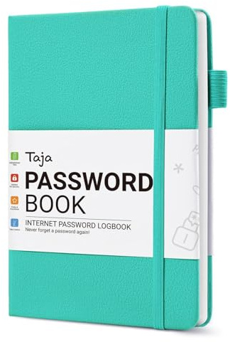 Taja Password Keeper Book with Alphabetical Tabs, Small Password Books for Seniors, Password Notebook for Internet Website Address Log in Detail, Password Logbook to Help You Stay Organized - Aquamarine