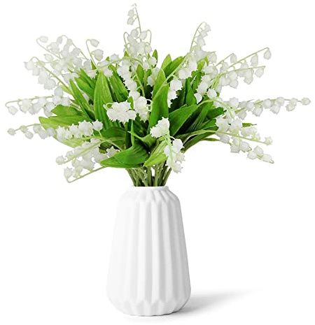 Ikosora 12pcs Artificial Lily of The Valley Plastic & Silk Flowers, Long-lasting Decoration for Home, Office, Garden, Events