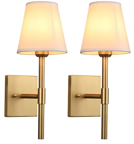 Pathson Paire Vintage Chambre à coucher Chevets Applique Murale | 2PCS Blanc Entonnoir Tissu Abat-jour Luminaire, Lampe Murale Decorative de Salon, Vintage Luminaire Salle de Bain, Cuisine