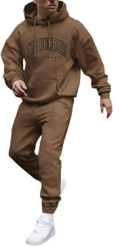 Tomwell Tuta Sportivo Uomo Completo Unisex 2 Pezzi Jogging Fitness Sportiva Set Stampato Autunno Inverno Felpa con Cappuccio con Pantaloni Training Homewear per Uomo