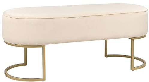 Bettbank aus Samtstoff Hellbeige mit goldenem Gestell 104 cm glamourös Milry