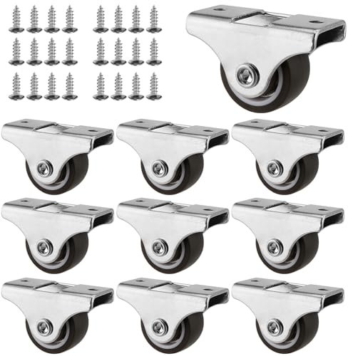 SEUNMUK 10 Pack 25mm Heavy Duty Caster Wheels - 1 Inch Silent Furniture Castors With Rubber Trolley Base for Moving Small Furniture, Maximum 15Kg Per Unit