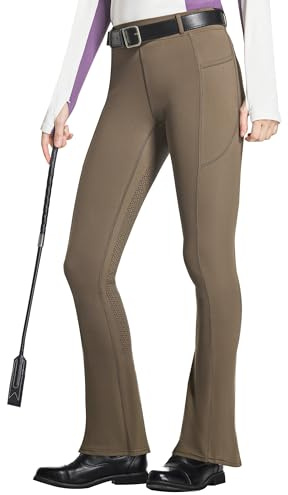 FitsT4 Sports Women's Full Seat Horse Riding Pants Bootcut Riding Tights with Pockets Equestrian Breeches for Women Brown 2XL