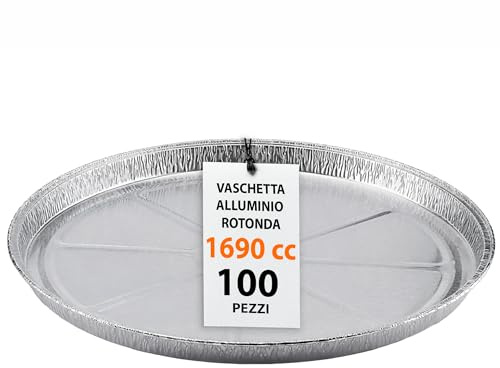 GM 100 Vaschette Alluminio Rotonde 33 cm da 1690 cc – Usa e Getta per Forno e Congelatore – Ideali per Torte e Gastronomia