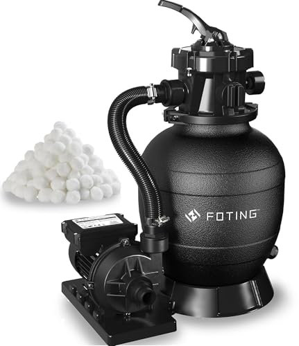 Impianto di filtraggio a sabbia con pompa con sfere filtranti da 400 g, nero, 400 W, 10.000 l/h, volume del serbatoio fino a 13 kg di sabbia, valvola a 6 vie con manometro, filtro per piscina