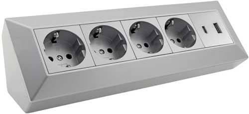 ChiliTec Ecksteckdose 4-Fach USB-A USB-C PD Silber Grau | Schutzkontaktsteckdose, Mehrfachsteckdose, Für Küche Büro Werkstatt