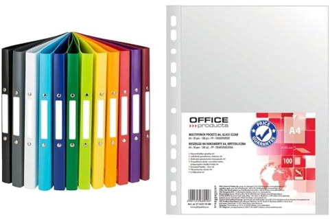 Idena 10426 - Ringbuch DIN A4, im 12er Set, 2-Ring-Mechanik mit 16 mm Durchmesser & OFFICE PRODUCTS Prospekthüllen / 100 Stück/Din A4