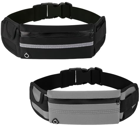 TNSLAND 2 Stück Laufgürtel Handy Lauftasche Jogging, Verstellbarem Laufgürtel mit Trinkflasche, Running Belt mit Kopfhörerbuchse und Nacht Reflexband, Handytasche Joggen für Fitness, Radfahren