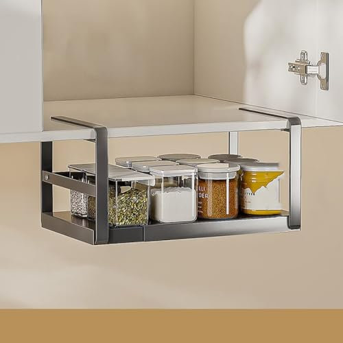 Hängekorb Regal, Unterregal Aufbewahrungskorb, Schrankkörbe, Unterregal Hängekorb Metall, Einhängekorb für Küche, Büro, Speisekammer, Bad, Schrank, Schwarz