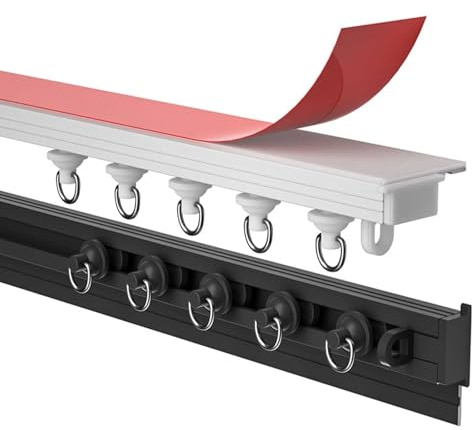 Selbstklebende Decken- Und Wandvorhangschiene 1-läufige Vorhangschiene Aluminium Vorhangschiene Schiebevorhangschienensystem, for Fenster Dusch Vorhänge Raumteiler(White,2.2m(7.2ft))