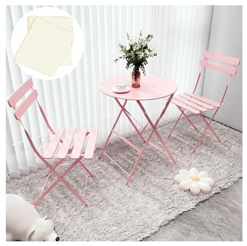 HINNVCL 3 Stück Bistrotisch und Stühle, Schmiedeeisen Bistro Set, Anti-Rost Wasserdicht Faltbar Cafe Tisch und Stühle Faltbar Klein Bistro Set für Indoor Outdoor Veranda Rasen Balkon Kleiner Raum