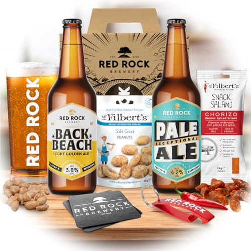 Red Rock Brewery Craft Christmas Beer Hamper Set - 2 x 500ml Beers + Pint Glass + Snacks in a Gift Box