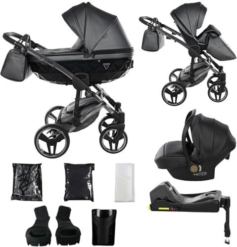 Junama Kinderwagen Diamond Fluo 2in1 3in1 4in1 (05 - Grau, 4in1 mit ISOFIX Basis)