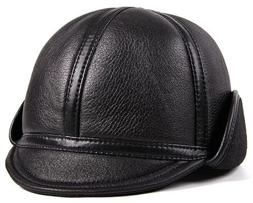 LVUNZJCA Herren-Lederhut Männlich Winter Warm Gehörschutz Ente Zunge Kappe Baseball Kappe für Laufen, Wandern im Freien(Black,XXL)
