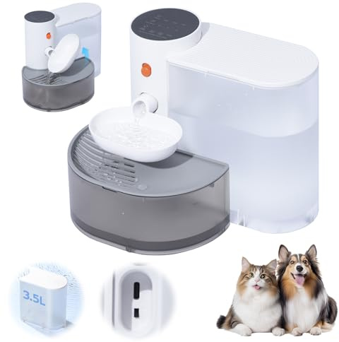 Auveach Katzenbrunnen Trinkbrunnen für Katze, 3.5L Leiser Kabellos Wasserbrunnen mit Timing & Wassermenge, Automatischer Wasserspender für Katzen/Hunde-Immer Frisches Wasser (ABS lebensmittelecht)