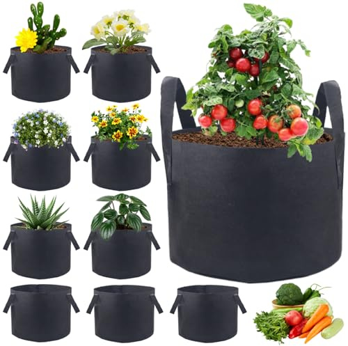 10 Pack 10 Gallon Vegetable Grow Bags,Gardening Plant Growing Bags,Thickened Breathable Non-woven Fabric Plant Pots with Handles,Indoor Outdoor Grow Containers for Vegetable/Flower/Strawberry/Tomatoes