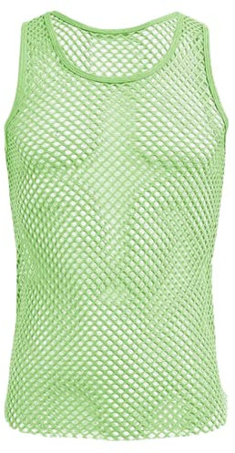 Través Rejilla Camiseta de Rejilla sin Mangas de Tirantes Malla Transpirable para Hombre Ropa (Size:S,Color:Verde)