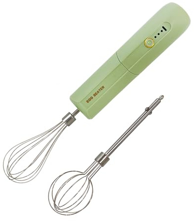 Cordless Hand Mixer, Foldable Design Handheld Electric Whisk with 3 Speed Modes, Hand Held Egg Beater with 2 Detachable Stir Whisks (Green)