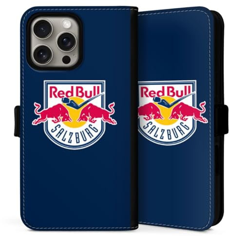 Klapphülle kompatibel mit Apple iPhone 16 Pro Handyhülle aus Kunst Leder schwarz Flip Case EC Red Bull Salzburg Offizielles Lizenzprodukt Eishockey