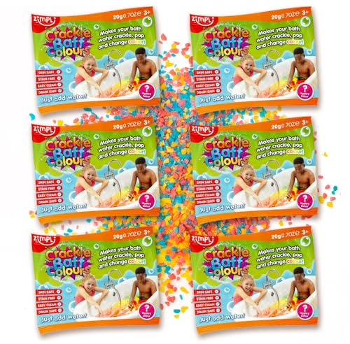 Zimpli Kids Lot de 6 paquets craquelés pour faire craquer l'eau et changer de couleur, cadeaux de fête pour enfants, dragées, jouets de bain, sacs à friandises, cadeaux