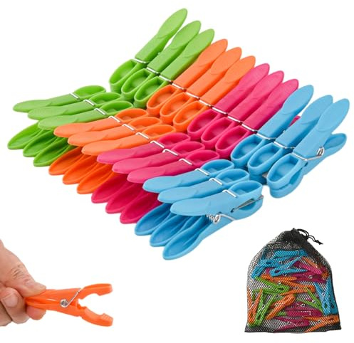 48Pcs Clothes Pegs, Colorful Plastic Clothes Clips Non Slip Laundry Pegs Strong Grip Washing Pegs Plastic Clothespins for Washing Line Laundry Bathroom Kitchen (48)