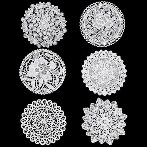 XLIUAX 6 tapetes de encaje de ganchillo, manteles individuales redondos de 6 pulgadas, color blanco, vintage, hechos a mano, posavasos de encaje para cocina, comedor, bodas, fiestas de cumpleaños