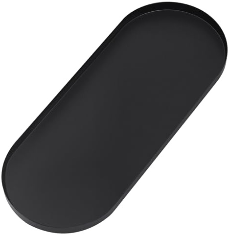 Yvttve Plateau Noir Petit Decoratif Bougie en Acier Inoxydable Ovale Plateau Rangement Assiette de Service en Métal pour Dessert, Cosmétiques, Bijoux, Parfums (Noir, 38 x 15 cm)