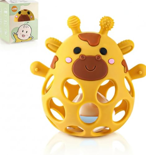 Beißring Baby Spielzeug Beißring Spielzeuge, Teething Ring Baby Toy, Silicone Rattle Toy BPA Frei Beißspielzeug Ba by Montessori Spielzeug für 3-18 Monaten (Gelb)