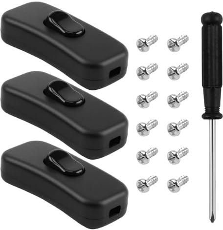 3 Stück Schnurschalter 250V Kippschalter, Kabelschalter, Inline Schalter, Zwischenschalter 2 und 3 adrig, Ein Aus Schalter 250V 2A für Lampen Kleingeräte Switch, Schwarz, inkl, Schraubendreher