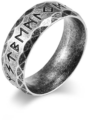MERTTURM Vintage Wikingerring für Männer, Handgefertigtes Nordisches Schmuckstück Edelstahlring, Personalisierter Keltischer Trauring für Männer, Runenring mit Runen, Gold Schwarz Silber