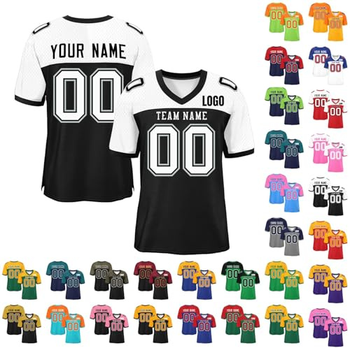 Customizable Team Football Jersey, Personalized Name/Number/Logo Breathable Fabric Sports T-Shirts, Multiple Sizes & Colors Available