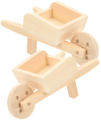 SOPOTUTU 2 Mini Brouettes en Bois DéCoratives pour Maison De PoupéE Accessoires RéAlistes pour Jardin Miniature Et DéCoration De Table 4.72X2.17X2.01In