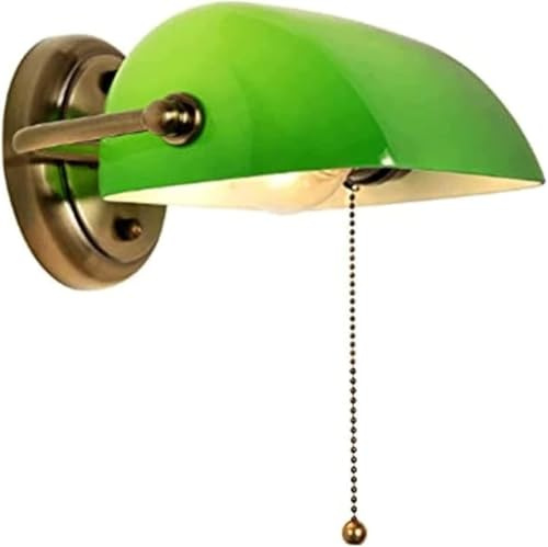NHPJFDC Applique da Parete Vintage da banchiere, Paralume in Vetro Verde, Luce di Lettura Regolabile con Catenella, Lampada da Parete retrò in Stile Fattoria per Camera da Letto, Soggiorno, Ufficio
