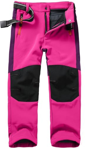 Pantalon de ski softshell pour enfants - Pantalon cargo doublé - Pantalon thermique garçons filles - Pantalon de neige hiver - Pantalon d'extérieur - Pantalon de randonnée filles, Rose, 7-8 ans